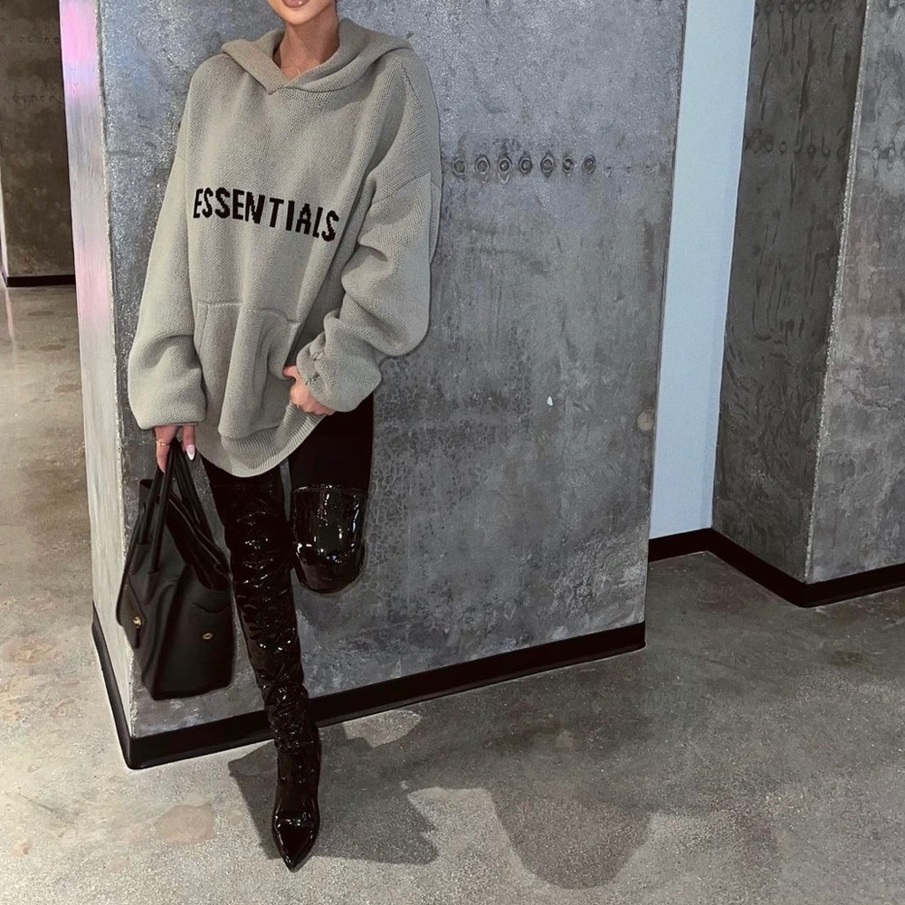 Oversized Gray Hooded Essentials Sweater dress. Size medium